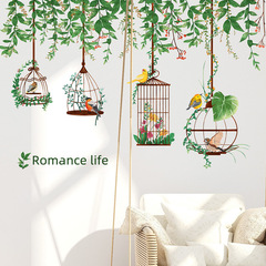 外貿熱帶綠植葉子鳥籠小鳥兒童臥室玄關家居裝飾牆貼貼自粘批發