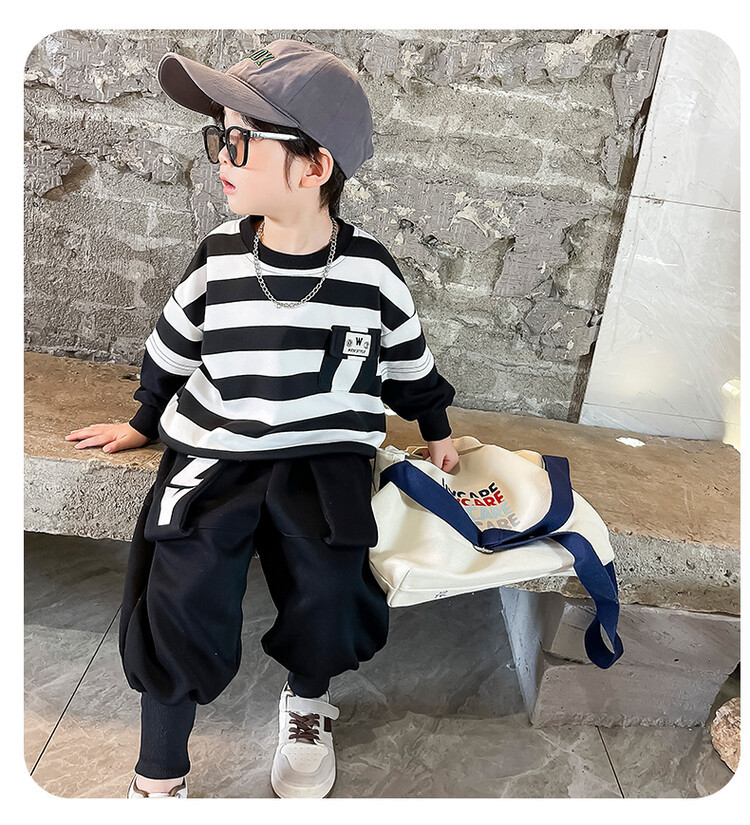Suéteres de rayas para niños, botas, pantalones, ropa de primavera y otoño, nuevo conjunto de dos piezas moderno y moderno para niños,_voghion.com