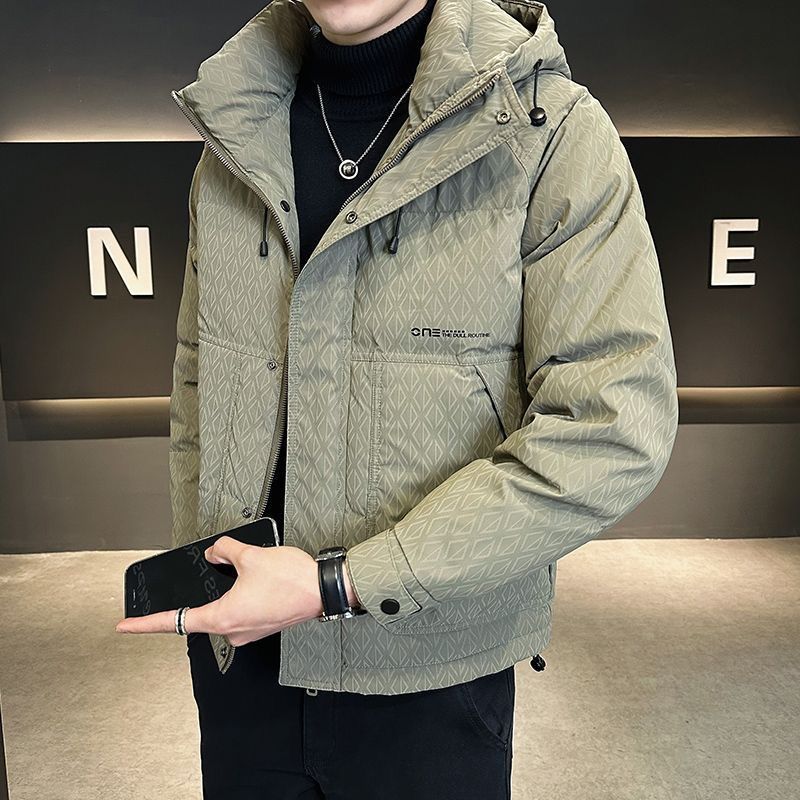 후드 다운 재킷 남자의 새로운 겨울 두꺼운 따뜻한 다이아몬드 모양의 격자 인쇄 툴링 재킷 트렌디 한 브랜드 겨울 옷
