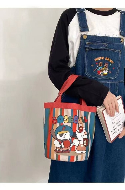 キャンバスバケットバッグ、かわいい落書き、子供っぽいイラスト、ポータブルバレルママ収納バッグ、ランチバッグ、仕事用の小さなトートバッグ|undefined