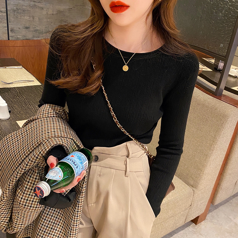 白色针织打底衫女2025秋冬新款内搭修身毛衣设计感木耳边长袖上衣|undefined