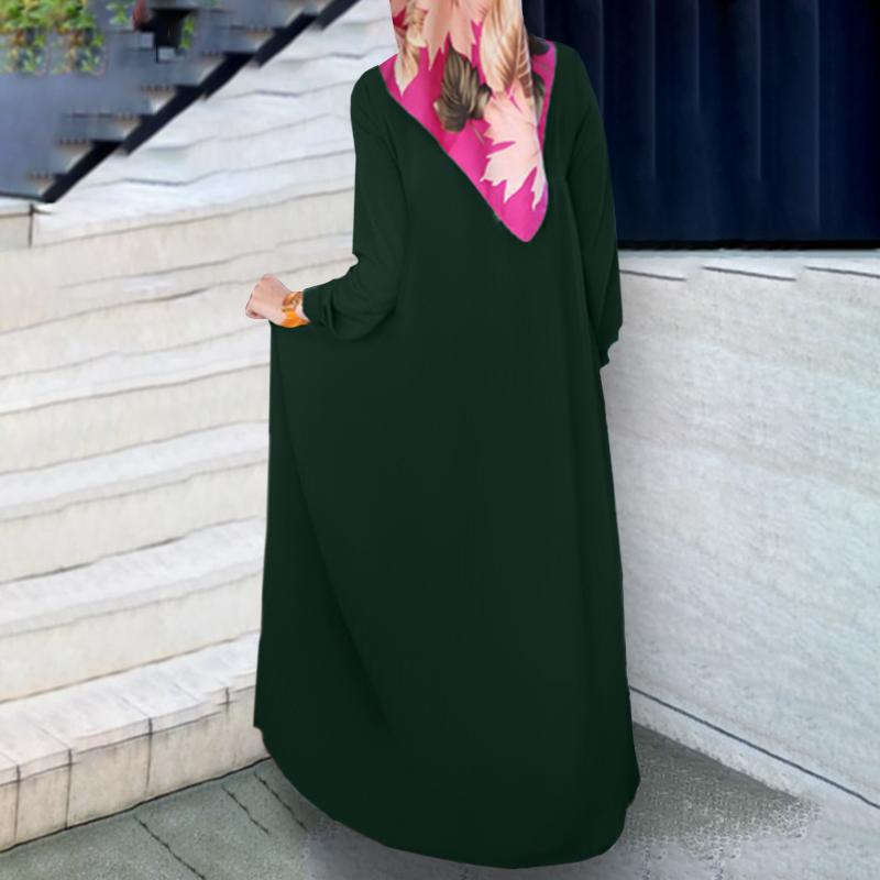 2024穆斯林女装阿拉伯风气质优雅百褶裙纯色圆领长袖褶皱连衣裙详情40