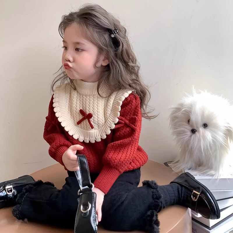 Girls' Pullover Sweater 2025 New Style with Fleece and Thickened Design, Fashionable Children's Base Layer Knit Top for Babies Girls' Pullover Sweater 2025 New Style with Fleece and Thickened Design, Fashionable Children's Base Layer Knit Top for Babies