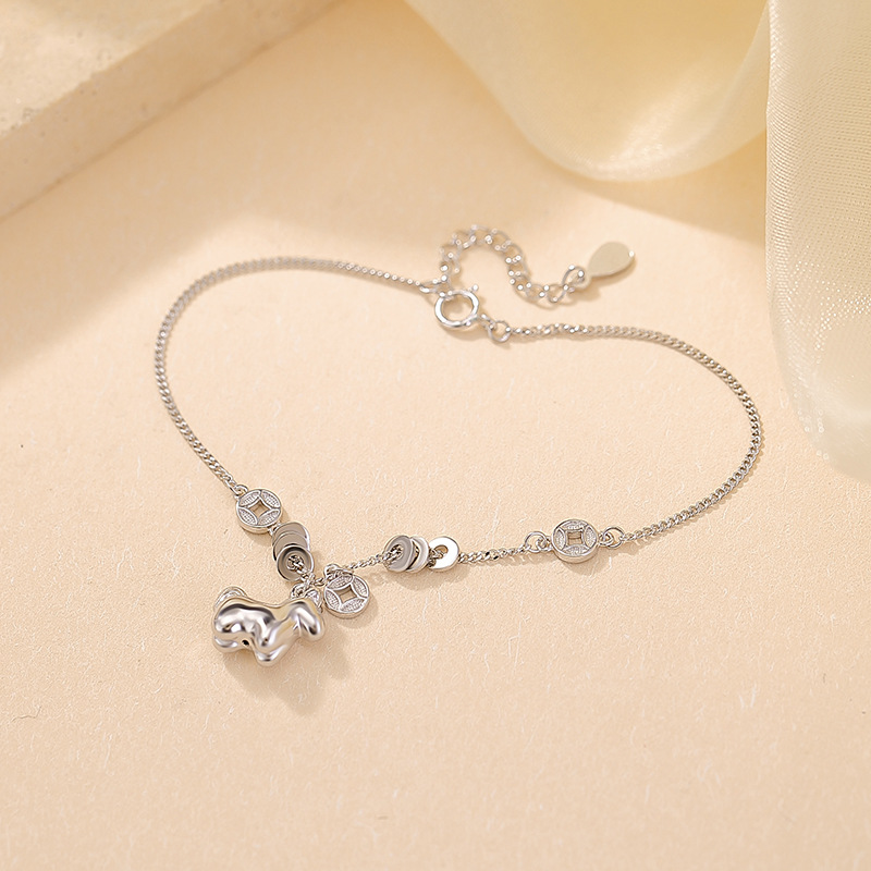 Vòng tay bạc S925 hình đồng xu ngựa hoàng đạo ba chiều — một mảnh
