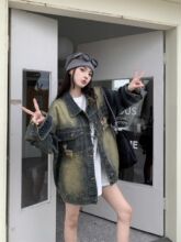 复古做旧破洞牛仔外套女春季2024新款设计感宽松中长款长袖上衣潮