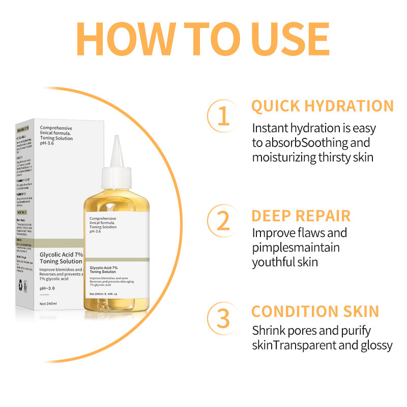 Cross-Border 7% Glycolic Acid Toner Essence Moisturizing and Hydrating Factory Direct