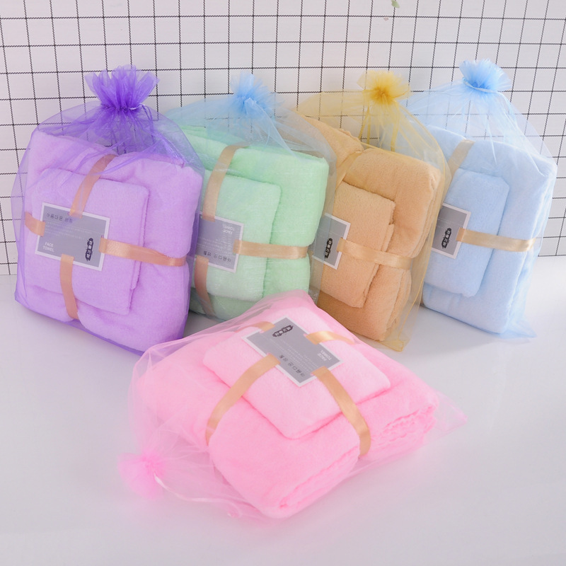 Towel and Bath Towel Two-Piece Set, Soft and Absorbent, High-Density Coral Velvet Towel Set, Promotional Gift Bath Towel Wholesale