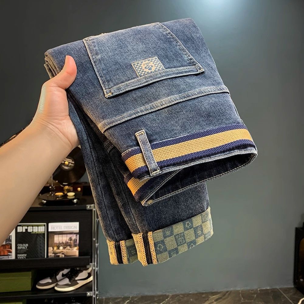 2024 Spring Jeans Men's Korean Edition Trendy Embroidery Fit Slim Straight Leg Fashion Versatile Casual Pants_mkmklike.com