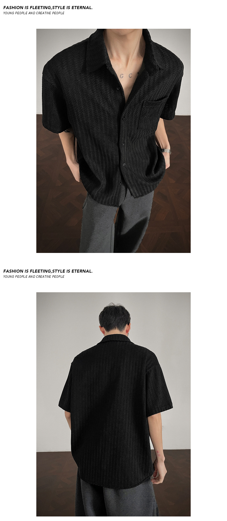 Fishbone Pattern Boxy Short Sleeve Overcoat For Men Stylish_voghion.com