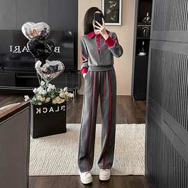 欧货小众休闲时尚套装女2024年秋季洋气减龄长袖上衣阔腿裤两件套