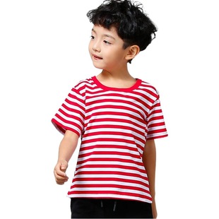 Factory direct summer children's striped T-shirt short sleeve children's clothing cotton round neck student sea soul shirt performance clothes in stock