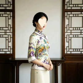 大码修身改良旗袍唐装时尚显瘦中式茶汉服民族国风女上衣茶艺服