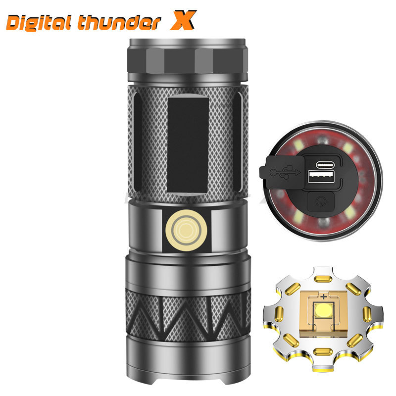 Tiktok caliente pequeña pistola de acero linterna banco de potencia de salida pantalla de energía inteligente al aire libre luz fuerte tiro largo láser blanco