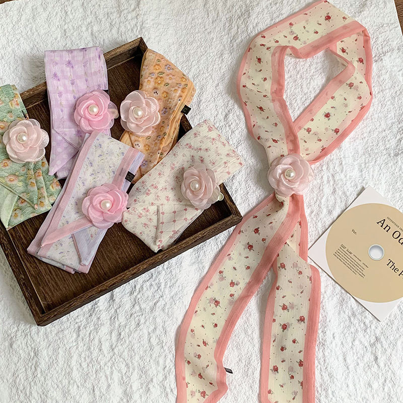 Bufanda de seda, bufanda pequeña de moda de alta gama, flor de todo fósforo, clip tridimensional, decoración de flores, serpentín, diadema