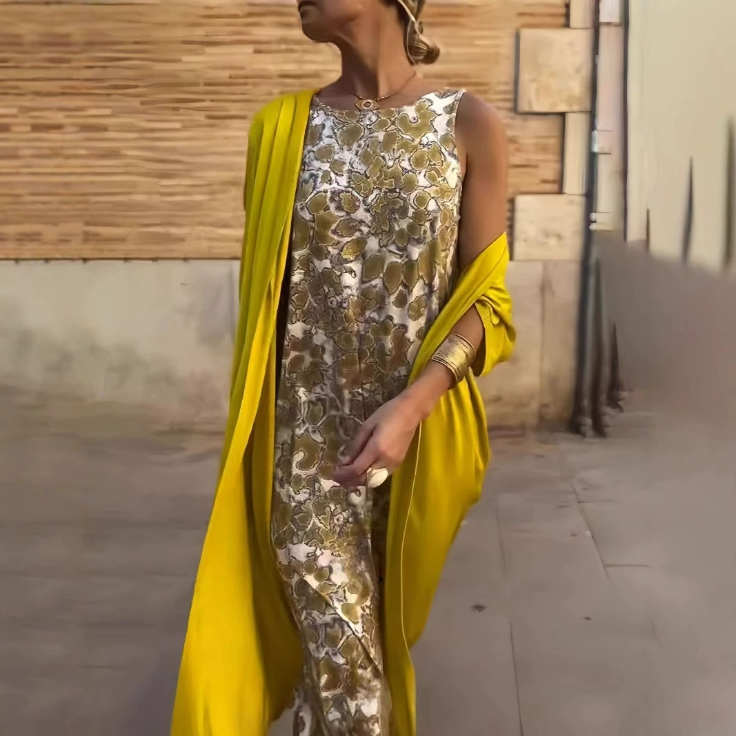 Независимая станция 2025 новый европейский и американский свободный кардиган элегантное платье с принтом женский повседневный пижамный костюм для женщин