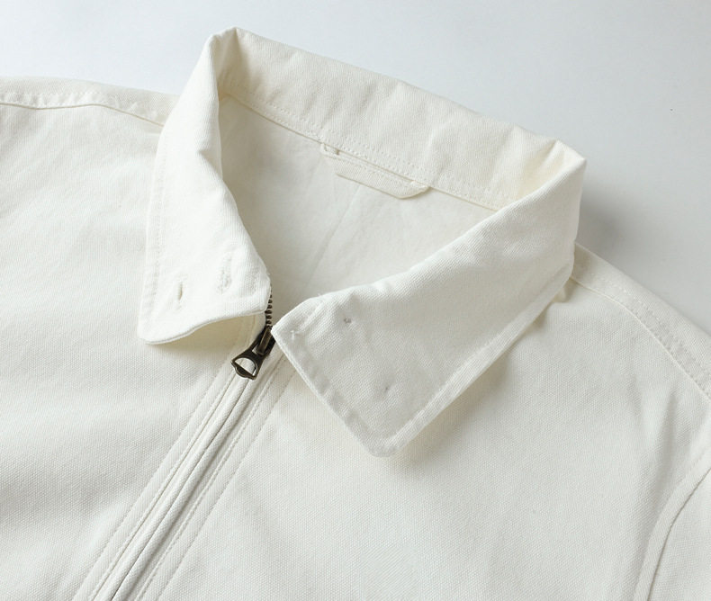 Áo khoác nữ vải canvas cotton dài tay thiết kế thêu họa tiết, khóa kéo, cổ bẻ — Giặt trắng chi tiết 13