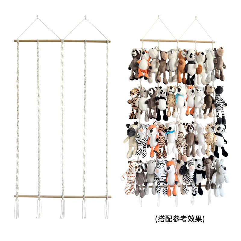 INS木の棒のおもちゃの収納棚の置物棚のシンプルな装飾のボヘミアン綿の紐は人形の収納棚を編みます。|undefined