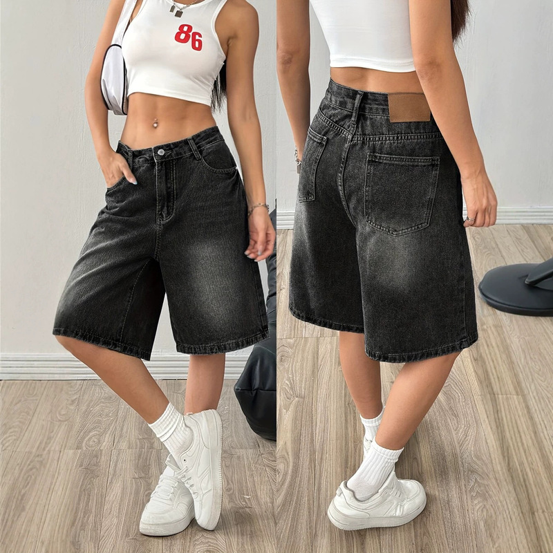 2026 Cross-Border Women's New American-Style Denim Shorts, Summer Fashion Versatile Personality Five-Point Shorts, In-Stock Wholesale