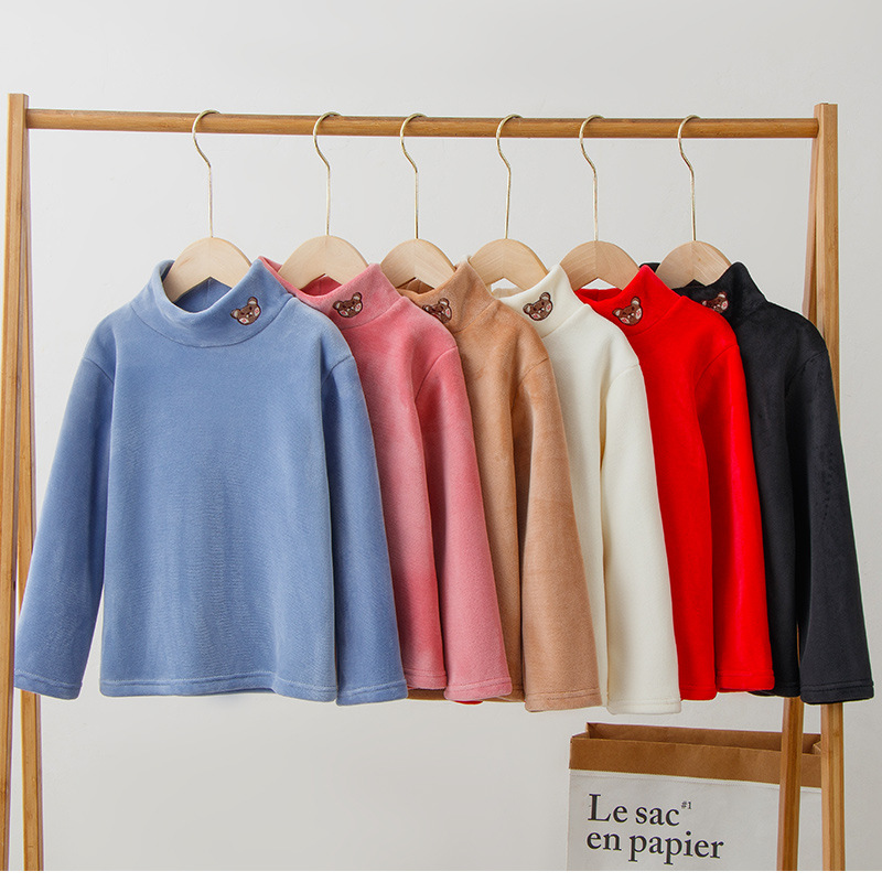 兒童打底衫秋冬新款加絨加厚 男女童保暖上衣半高領百搭 寶寶冬裝