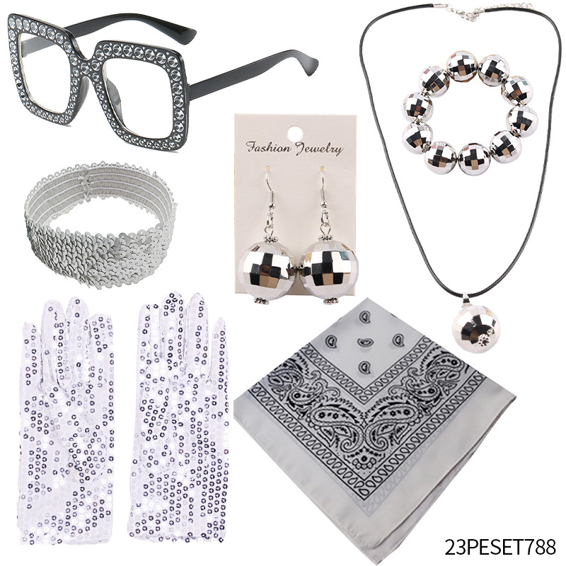 Accesorios para pelucas de fiesta de carnaval, collar de Elvis estilo disco de los 70, accesorios de fiesta de los 90, peluca de fiesta