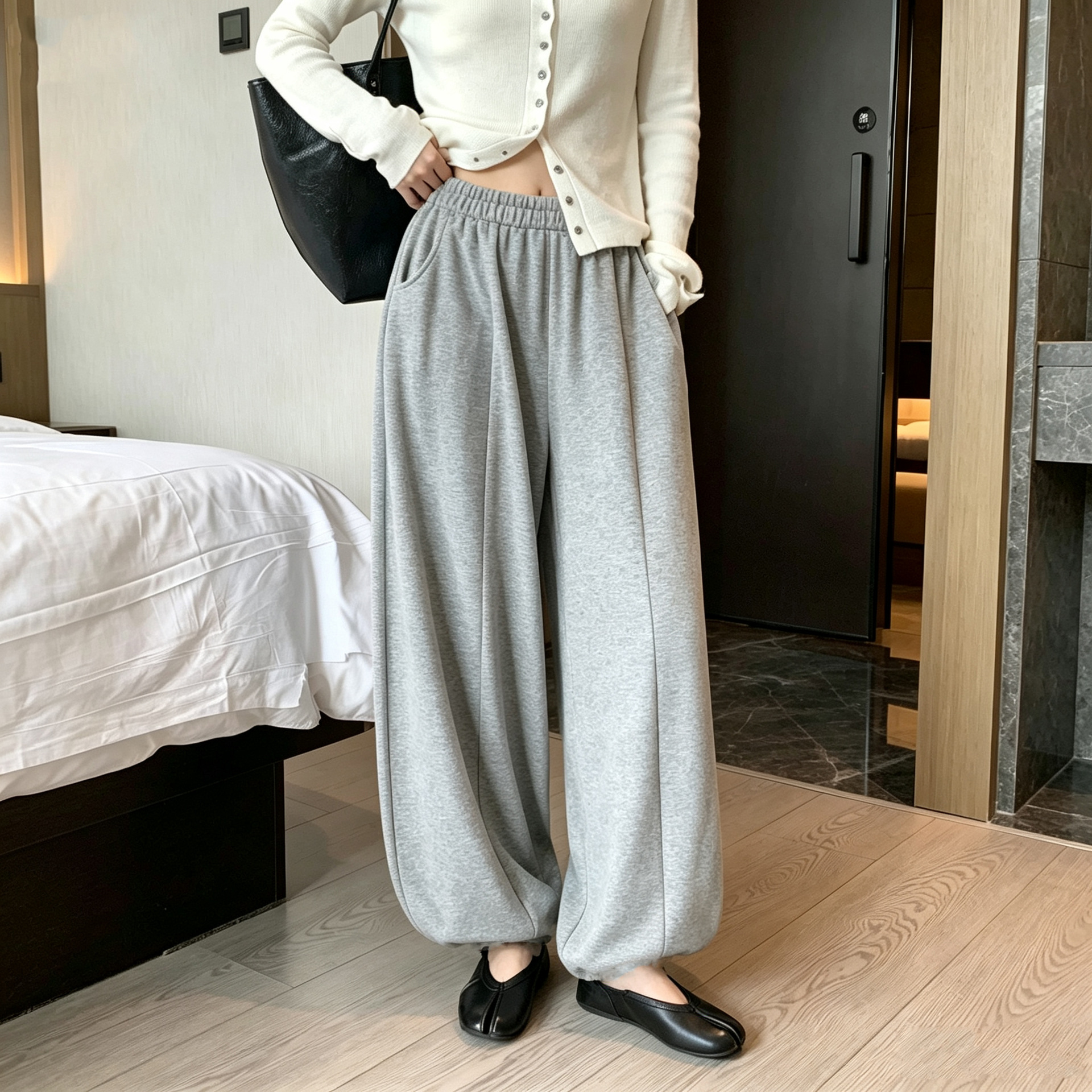 束脚运动裤女春秋2026新款高腰宽松垂感显瘦美式卫裤休闲灯笼裤子