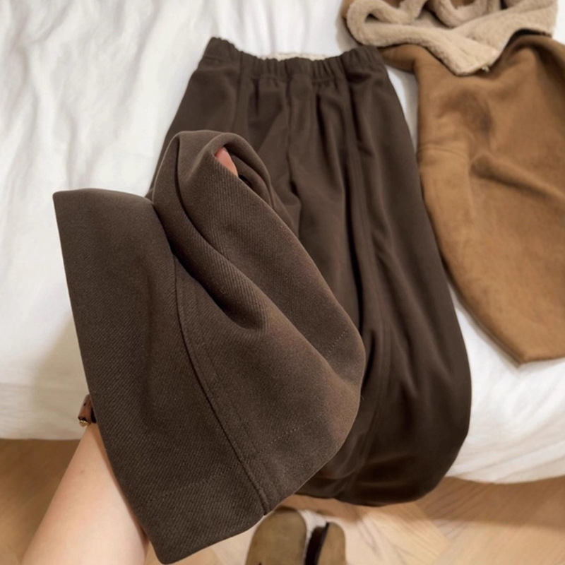[380g Starry Sky] Brown Woolen Wide-Leg Pants Winter Women's Large Size Casual Long Sweatpants Wutong Pants