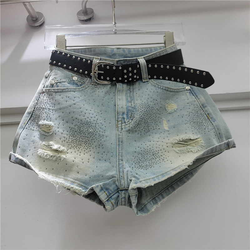 Pantalones Cortos Vaqueros con Agujeros para Mujer de Denim, Con Agujeros, para Verano