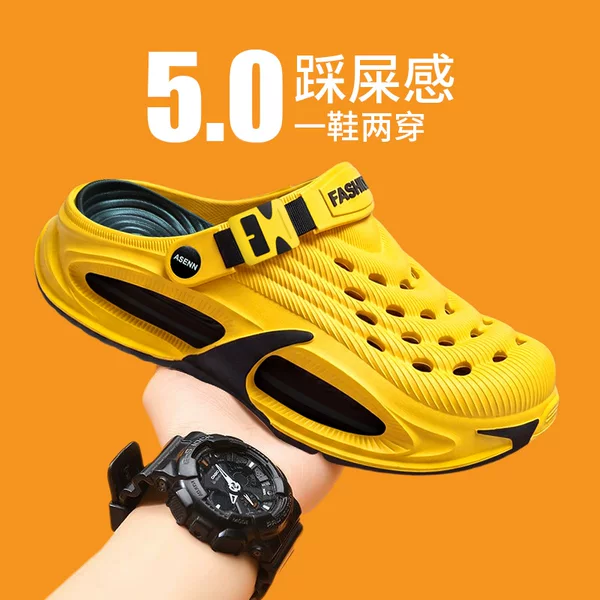 New Style Crocs Shoes for Men, Summer Outdoor Wear, Thick-Soled, Non-Slip, Breathable Driving Sandals, Wear-Resistant, Fashionable Beach Shoes Wholesale