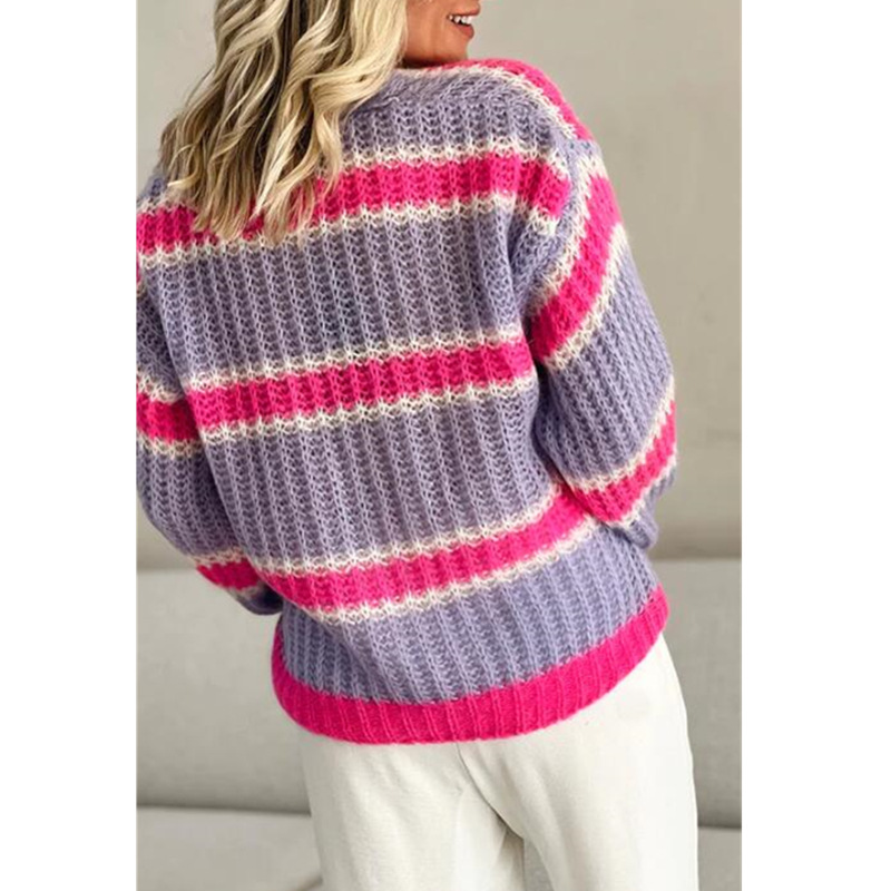 Mode Farbblock Polyester V-ausschnitt Lange Ärmel Normale Ärmel Kontrastbindung Pullover display picture 3