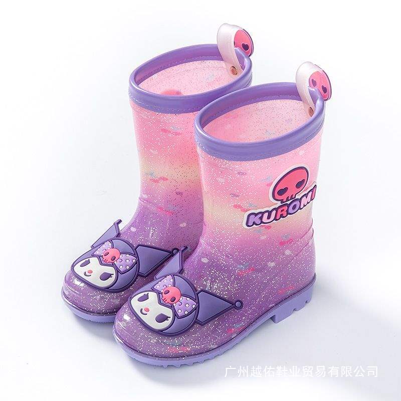 Melody Kidsren's Rain Boots Kuromi Girls Anti-Slip Girls Rain Boots Baby Overshoes Primary School Kidsren's Water Shoes