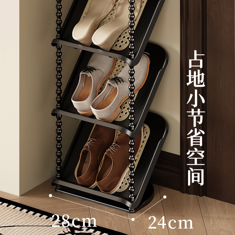 门口藤编倾斜鞋架多层家用鞋架子门口多层中古风简易鞋架宿舍|undefined