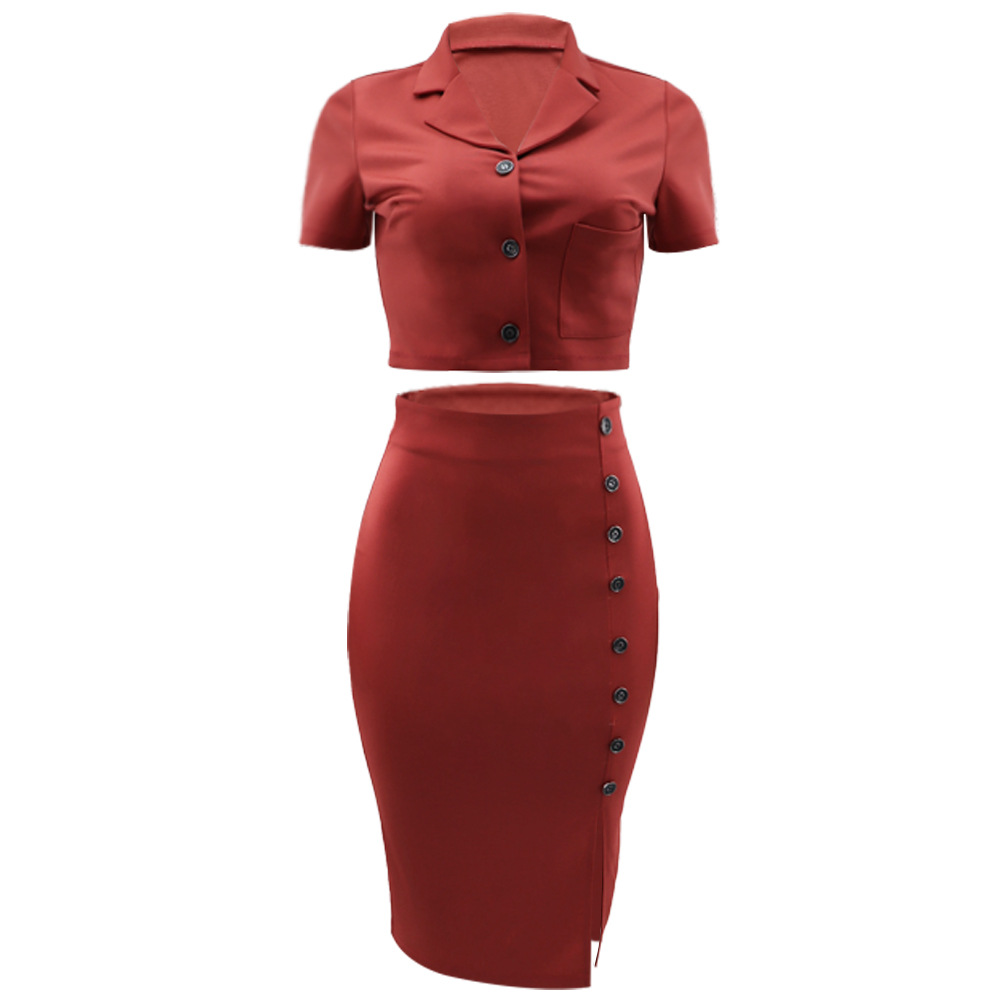 Polo Collar Summer Small Suit Short Sleeve Suit Split Skirt Office Women Two-Piece Suit