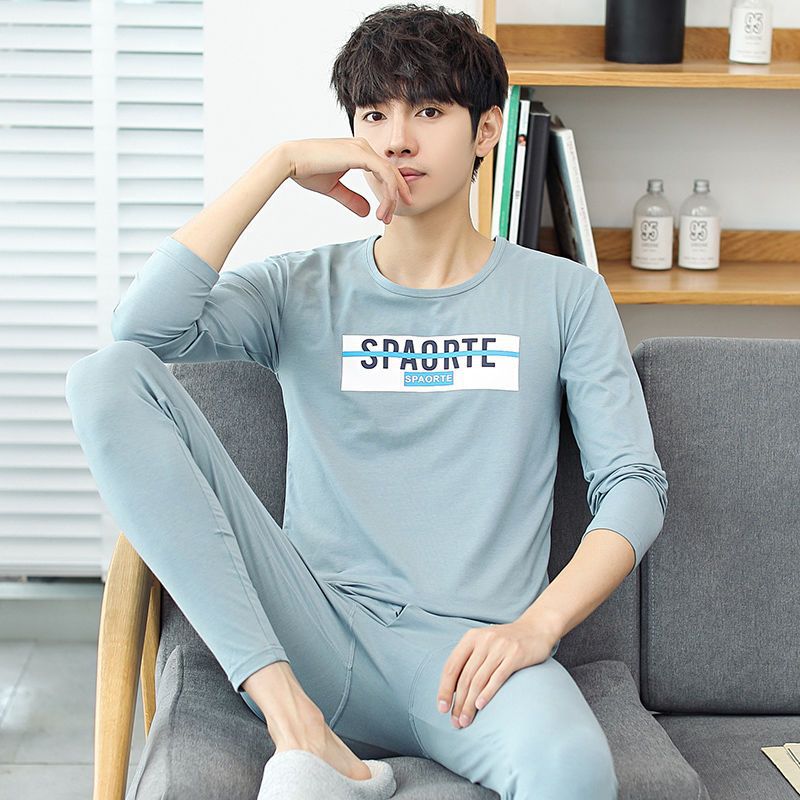 남성 가을옷과 긴 바지 세트는 청년, 중년 남성과 청소년을 위한 얇은 보온 속옷 밖에 입을 수 있는 면 의류와 린넨 바지