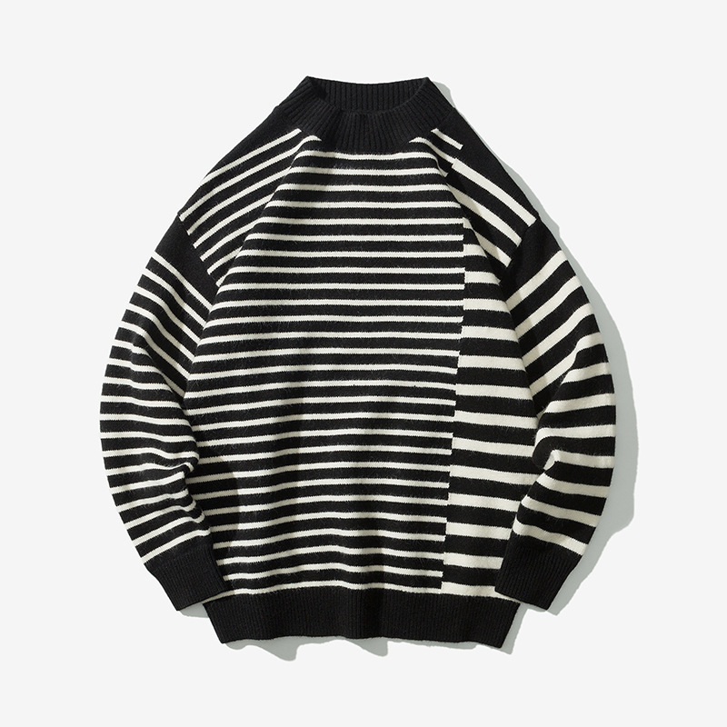 [Broken Code] Quality Striped Sweater Men's Japanese Fresh Knitted Sweater Student Round Neck Loose Base Sweater