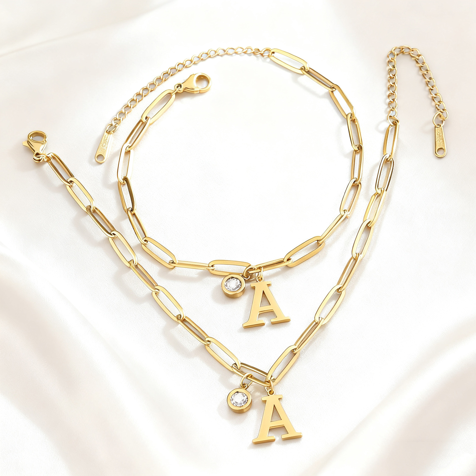 Cross-Border Hot-Selling Stainless Steel Letter Bracelet, Fashionable and Versatile Zircon Bracelet, High-End Jewelry, Drop Shipping