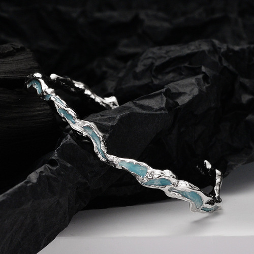 S2062 Mint Blue Cold Wind Texture S925 Sterling Silver Bracelet Ice Lake Series Epoxy Hand Accessories for Women High-end