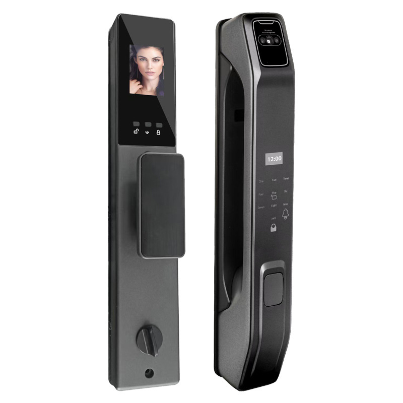Cerradura de huellas dactilares, puerta de seguridad para el hogar, cerradura inteligente, cerradura de contraseña visual de ojo de gato, reconocimiento facial, cerradura electrónica de puerta