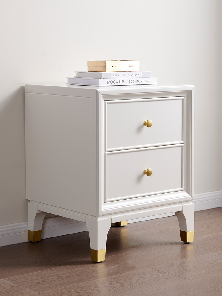 A5L American-style light luxury bedside cabinet, solid wood modern minimalist small nightstand for bedroom, narrow white 35*40cm