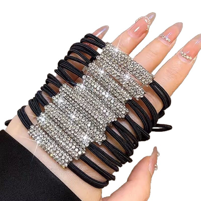 Nueva cuerda de cabello de diamante alta sensación de cabello adulto de alta cola de caballo cuerda de cabello de moda de banda de goma de alta elasticidad adornamiento para el cabello mujer image 6