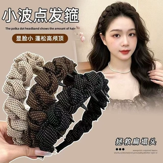 气质波点褶皱齿梳发箍女高级感洋气时尚压发卡蓬松高颅顶头箍发饰