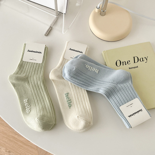 suxinaimin autumn and winter new macaron Japanese socks small fresh Korean cream Zhuji mid-tube cotton socks