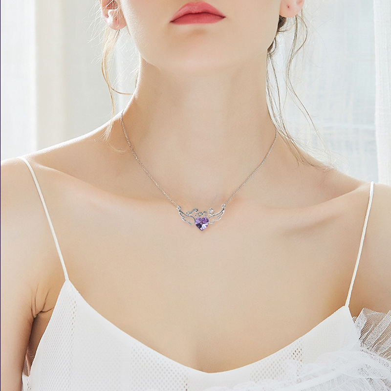 Letter, Heart Shape, Wings Pattern Women'S Gender Fashion Letter Heart Shape Wings Alloy Inlay Artificial Crystal Valentine's Day Women's Necklace