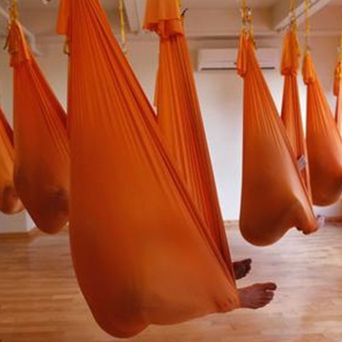 宽度2.8米弹力布弹性空中瑜伽吊床弹力绳钢管绸缎蓝