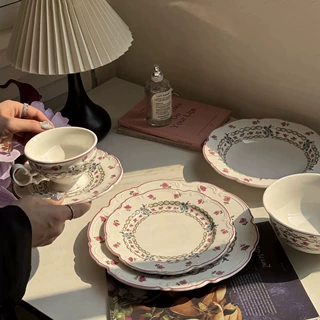 法式复古花边陶瓷餐具甜点盘餐盘早餐沙拉餐盘咖啡杯碟批发
