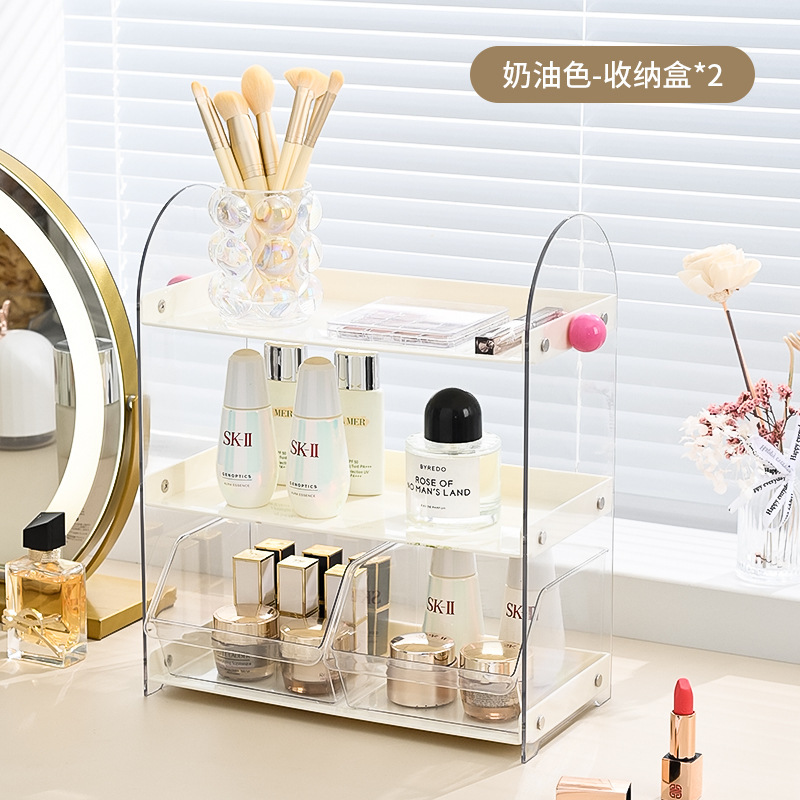 中古风化妆品收纳架轻奢高级感梳妆台多层式香水口红护肤品置物架|undefined