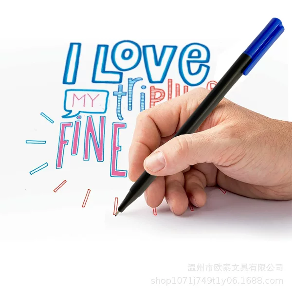 12 Colors Color Triangular Rod Black Signature Pen Hook Line Pen Children Drawing Stationery