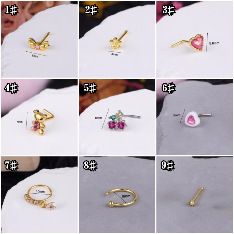 Piercing de nas cu urs și inimă în stil de lux discret_voghion.com