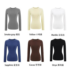 基礎モデルの天糸カシミヤ長袖2025春夏ヨガフィットネス腰がやせている正肩のシャツtシャツの上着