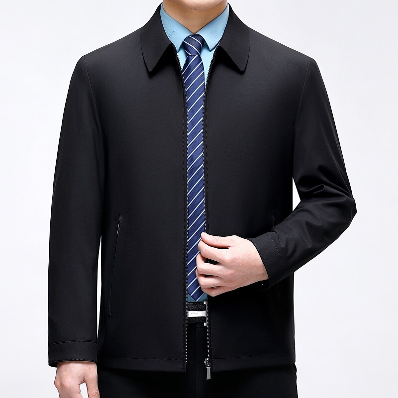 Brand Spring and Autumn Men's Mulberry Silk Jacket, Middle-Aged Business Casual Non-Iron High-End Men's Outerwear