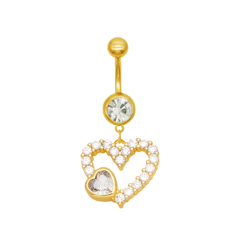 Belly Button Ring With Heart Bow Zircon And Moon Piercing Jewellery_voghion.com